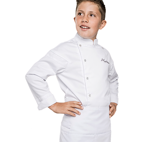 Veste de cuisine Malaga junior Blanc Longues 5/6ans - Clement Design - Veste cuisine enfant - MALAGA JR BLANC ML T5/6 - La Guilde Culinaire